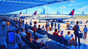 Illustration of an AI-generated depiction of Delta Air Lines' AI-driven pricing strategy and its impact on consumers.