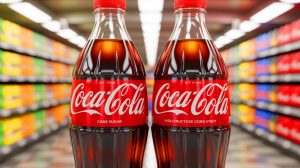 Illustration of the debate over Coca-Cola's use of cane sugar versus high-fructose corn syrup, generated by artificial intelligence.