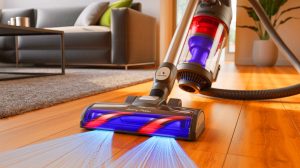 Illustration of the Jimmy JV9 Pro Aqua vacuum cleaner showcasing its dual-functionality and ergonomic design, generated by artificial intelligence.