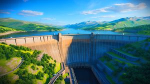 Illustration of the impact of large dam construction on Earth's rotational axis.