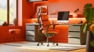 Illustration of the HOLLUDLE Shaper Chair highlighting its ergonomic design and affordability, generated by artificial intelligence.