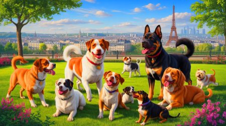 “These Dogs Never Leave Your Side”: Discover the Top 10 Beloved French Dog Breeds That Stick with You Even on Vacation Illustration of a selection of popular dog breeds in France, showcasing their diverse characteristics and urban adaptability, generated by artificial intelligence.