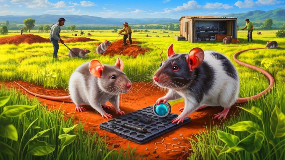 “These Rats Are Better Than Any Dog or Robot!”: Discover How These Life-Saving Rodents Are Revolutionizing Search and Rescue Operations Illustration of African giant pouched rats detecting landmines and diagnosing tuberculosis, generated by artificial intelligence.