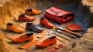 Illustration of archaeologists discovering medieval leather goods in Oslo's Bjørvika district, created by artificial intelligence.