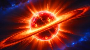 Illustration of a massive star undergoing a rare double explosion, generated by artificial intelligence.
