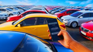 Illustration of the thriving and fraud-prone used car market, emphasizing the importance of VIN verification, generated by artificial intelligence.