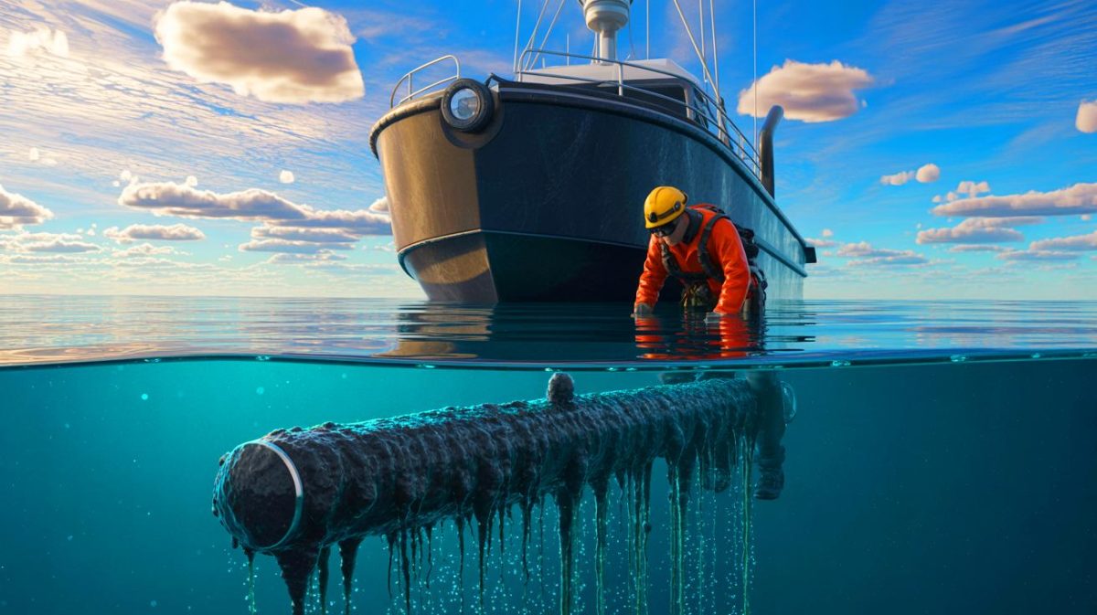 “This Unknown Life Form Is a Revelation”: Discovery of Mysterious Black Substance on Ship Stuns Experts and Raises Alarming Questions Illustration of a mysterious black substance on a ship's rudder, housing a new life form, generated by artificial intelligence.