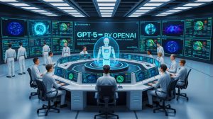 Illustration of the groundbreaking GPT-5 launch by OpenAI, representing a unified AI model.