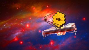 Illustration of the James Webb Space Telescope's discovery of mysterious Little Red Dots, generated by artificial intelligence.