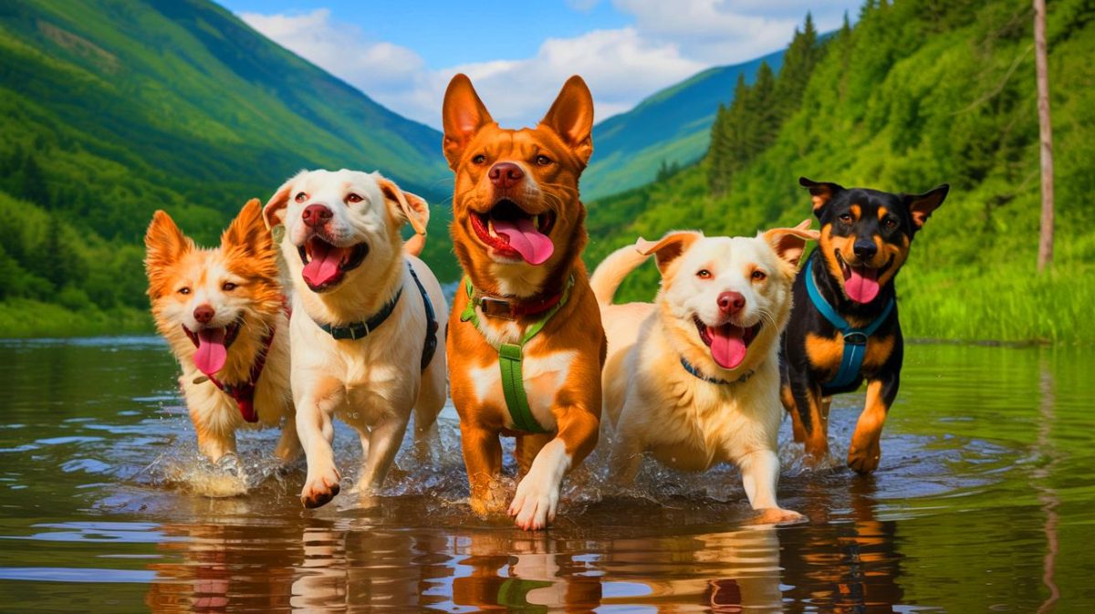 “Your Pooch Will Thank You”: Discover These 10 Dog Breeds That Thrive on Summer Adventures with Endless Fun Guaranteed Illustration of energetic dog breeds engaging in various outdoor activities, generated by artificial intelligence.