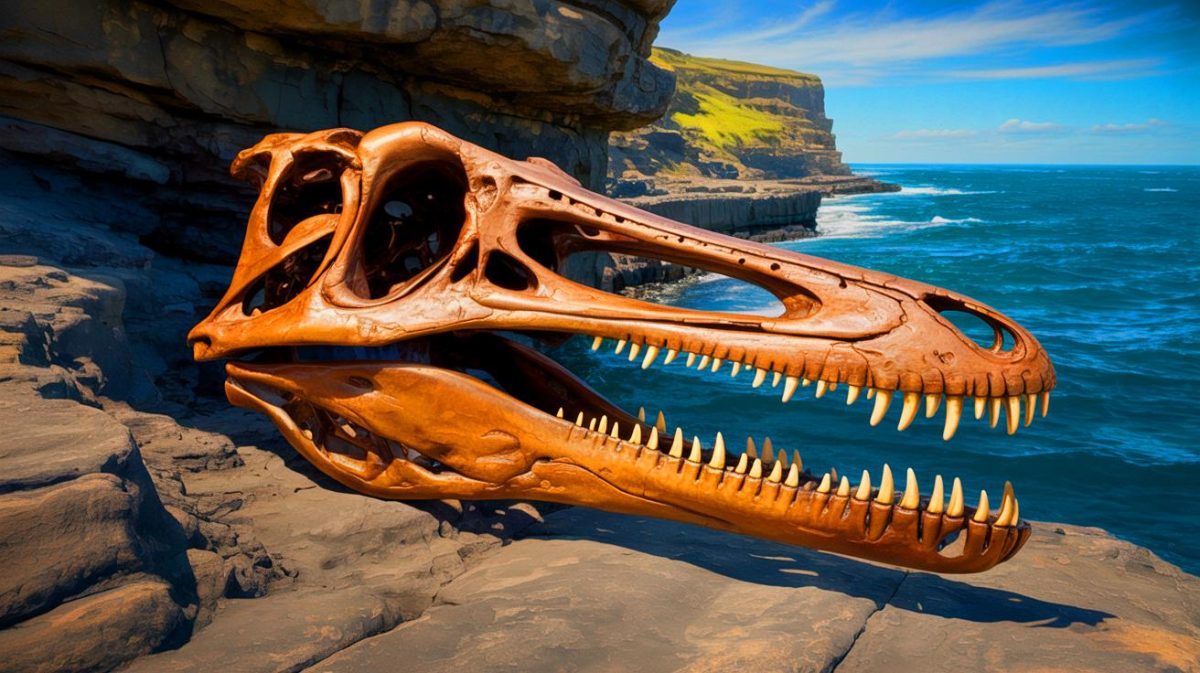 Ancient 150-Million-Year-Old Fossil Shatters World Record and Sparks Fierce Debate Among Experts Illustration of a remarkably preserved 150-million-year-old pliosaur skull discovered in Kimmeridge, England.