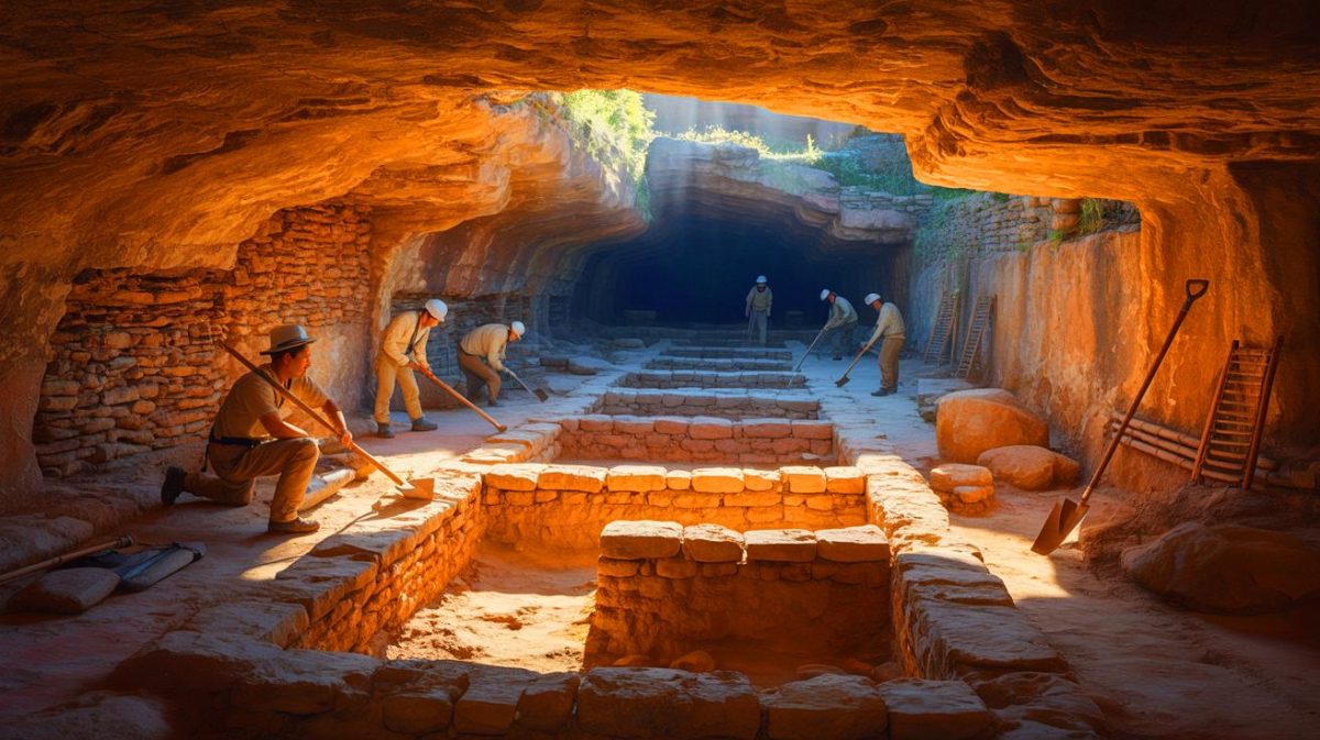 Illustration of an ancient network of tunnels beneath a Neolithic city in northern China.