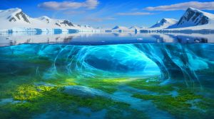 Illustration of a pristine ecosystem buried beneath East Antarctica's ice, preserved for over 30 million years.