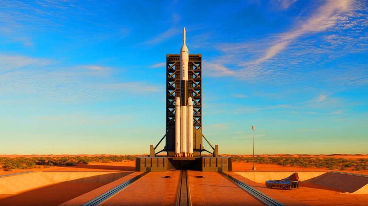 Illustration of the Eris rocket moments before its failed launch in Australia.