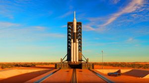Illustration of the Eris rocket moments before its failed launch in Australia.