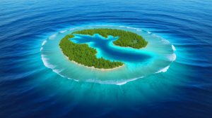 Illustration of the island nation of Tuvalu facing rising sea levels due to climate change.