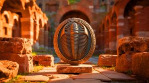 Illustration of a 450-million-year-old trilobite fossil repurposed as a Roman amulet.