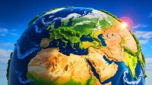 Illustration of the speculative future supercontinent Pangea Proxima.