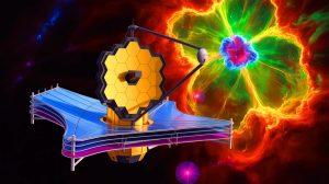 Illustration of the James Webb Space Telescope revealing the hidden core of the Butterfly Nebula.