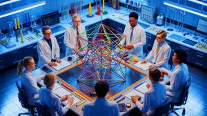 Illustration of the resolution of the geometric Langlands conjecture bridging mathematics and theoretical physics.