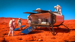 Illustration of a 3D-printed habitat simulating Martian living conditions.