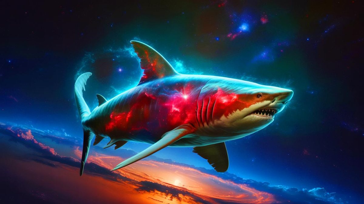 Illustration of the Shark Nebula resembling a giant shark in the constellation of Cepheus.