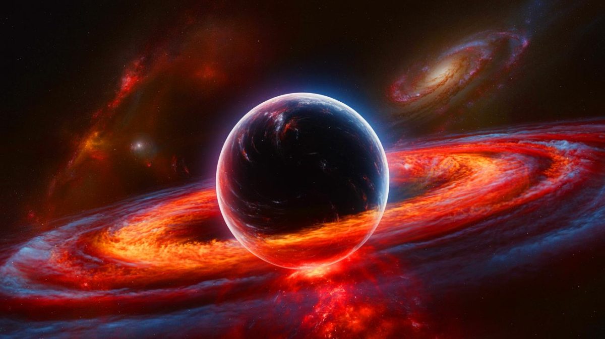 Illustration of a supermassive black hole discovered by the James Webb Space Telescope.