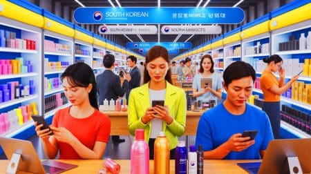 Illustration of Southeast Asian consumers accessing South Korean products through Lazada's platform.