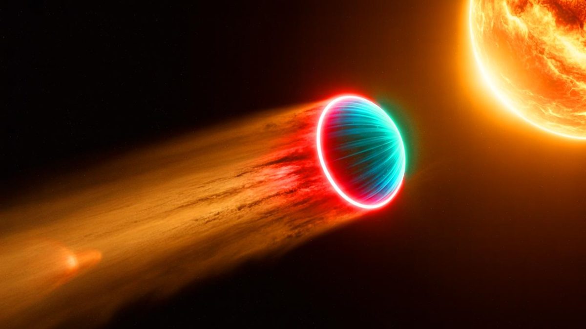 Illustration of the interstellar object 3I/ATLAS traveling through our solar system.