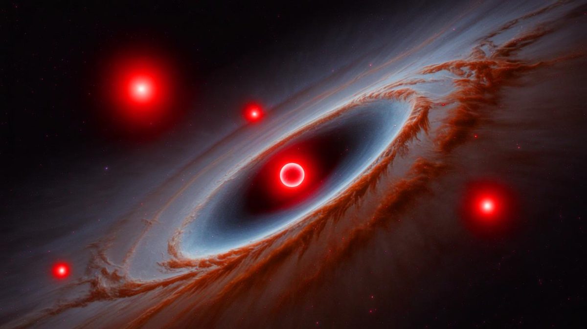 NASA Uncovers Terrifying Truth: “Trapped Stars in Black Holes” May Revolutionize Our Understanding of the Universe Forever Illustration of Mysterious Red Dots in the Early Universe Observed by the James Webb Space Telescope.