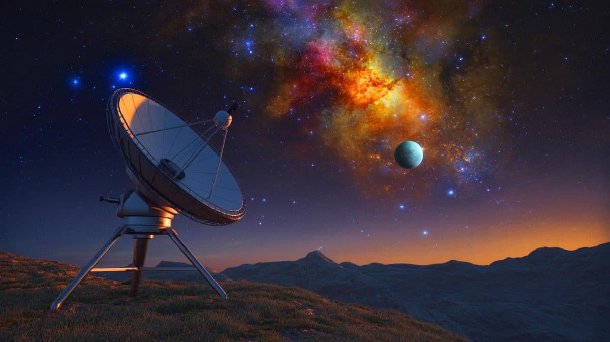 Illustration of astronomers detecting exoplanets using advanced methods.
