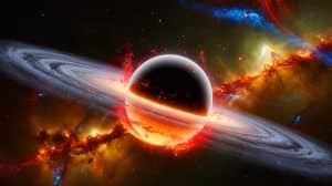 Illustration of a black hole potentially exploding and revealing insights into dark matter and cosmic origins.