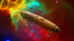 Illustration of an interstellar object older than our solar system, potentially seeding planets and life.
