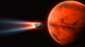 Illustration of the Interstellar Comet 3I/ATLAS Approaching Mars in the Solar System.