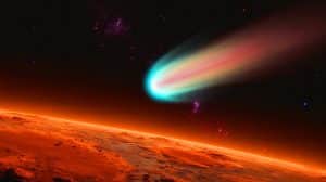 Illustration of the Interstellar Comet 3I/ATLAS Passing Through the Solar System Observed from Mars.
