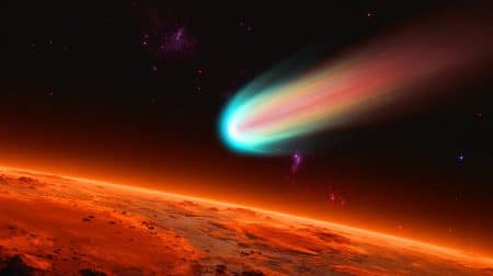 Illustration of the Interstellar Comet 3I/ATLAS Passing Through the Solar System Observed from Mars.