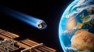 Illustration of an Asteroid Approaching Earth at the Altitude of the International Space Station.