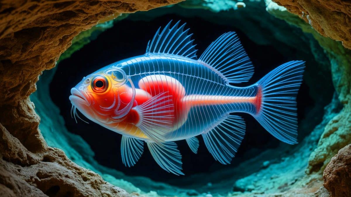 This Translucent Creature Terrifies Marine Scientists (And It Could Lurk in Your Waters) Illustration of a nearly invisible cave-dwelling fish discovered in a Yunnan cave.
