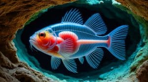 Illustration of a nearly invisible cave-dwelling fish discovered in a Yunnan cave.