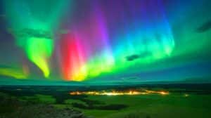 Illustration of a Rare Solar Phenomenon Illuminating the Skies Over France with Northern Lights.